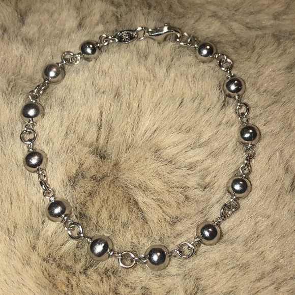 𝅺dyadema Sterling Silver Chrome Ball Bead Link Bracelet 925 Italy 7.5” Long - Picture 3 of 6